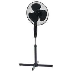 Ventilador de Refrigeración de Pedestal, Ventilador de Pie Ajustable en Altura, Negro, Oscilante de 180 Grados, 3 Niveles de Velocidad para Sala de Es características