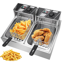 松集 Freidora EléCtrica De 5000 W, Freidora De Encimera De Doble Tanque De 20 L, Freidora EléCtrica De Doble Cilindro De 60-200 ℃, Papas Fritas para Res precio