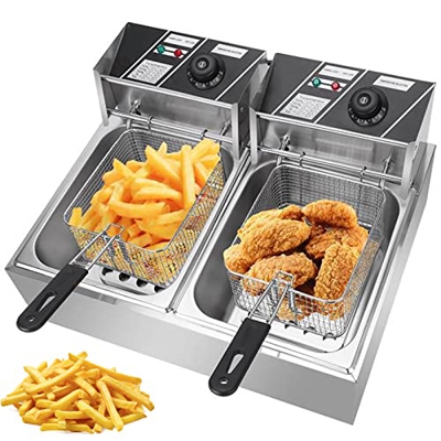 松集 Freidora EléCtrica De 5000 W, Freidora De Encimera De Doble Tanque De 20 L, Freidora EléCtrica De Doble Cilindro De 60-200 ℃, Papas Fritas para Res
