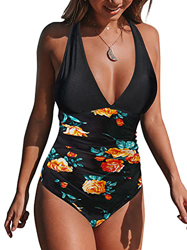 CUPSHE Traje de baño para Mujer con Cuello en V y Espalda Cruzada Traje de baño Estampado Floral Control de Barriga Traje de baño de una Pieza Traje d características