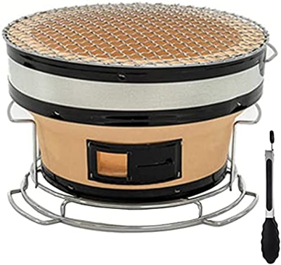 Ceramic Clay Charcoal Grill, Japanese Round Barbecue Charcoal Grill Tabletop Charcoal Stove Yakatori Cooker For Camping Or Home(Free Food Tongs),Perfe