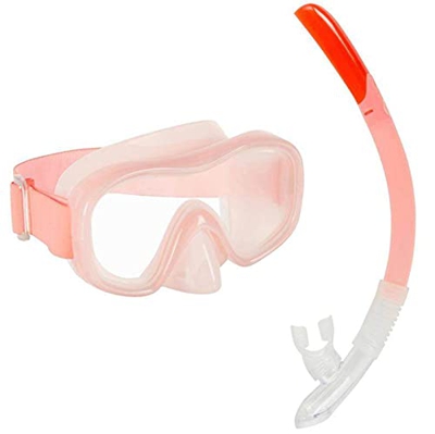 QHYXT Set de Snorkel con Máscara de Buceo y Boquilla Seca, Buceo Amplia Vista Panorámica de 180°, Correas Ajustables para la Cabeza, Fácil Respiración