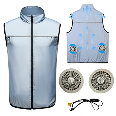 AJEYPMZ Chaleco refrescante de Verano con Chaqueta de 2 Ventiladores, Abrigo de Ventilador sin escobillas de Ajuste de Tres velocidades, sin Banco de 