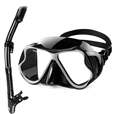 QHYXT Juego de esnórquel, máscara de esnórquel con Parte Superior Seca, Equipo de esnórquel antivaho y antipérdida, Gafas de Buceo de Vidrio Templado,