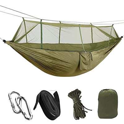 Camping Garden Hammock with Mosquito Net Outdoor Furniture Person Portable Hanging Bed Strength Parachute Fabric Sleep Swing (Color : Green)