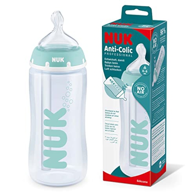Nuk First Choice+ biberón anticólico profesional, 0-6 meses, control de temperatura, 300 ml, libre de BPA, tetina de silicona, azul