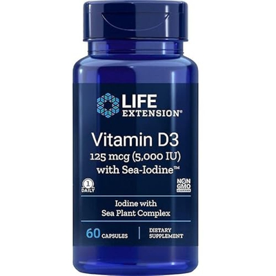 Life Extension, Vitamina D3 125mcg (5000 IU), Depot, Una Cápsula cada 5 Días, con Yodo Marino, 60 Cápsulas, Probado en Laboratorio, Sin Gluten, Sin So