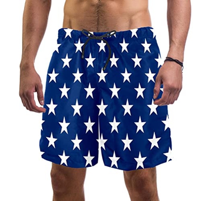 Lurnise Bandera De La Estrella Americana Troncos De Natación para Hombre Shorts De Baño De Secado Rápido con Forro De Malla Funny Beach Shorts M