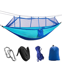 Camping Garden Hammock with Mosquito Net Outdoor Furniture Person Portable Hanging Bed Strength Parachute Fabric Sleep Swing (Color : Blue Sky Blue) características