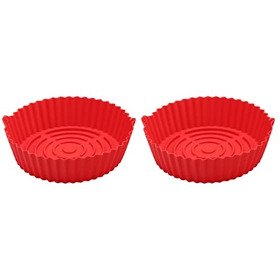 BESTonZON Ser of 2 19Cm Freidora de Aire Forro de Silicona para Freidora de Aire Bandeja para Hornear Freidora de Aire Recipiente de Silicona Olla de 