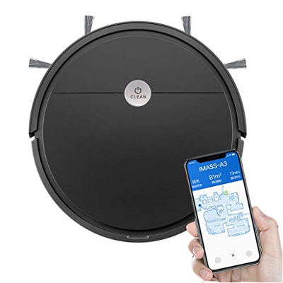 SAZAO Robot Aspirador Control de Aplicaciones Mapeo Inteligente Auto Boost 1500Pa Succión máxima 300ML Caja de Polvo Grande Autocargable for pelos de 