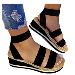 riou Sandalias Mujer Verano 2022 Plataforma Cuña Alpargatas Sandalias Boca de pez Tacon Medio Zapatos Bohemias Casual Roma Zapatos de Talla Grande Neg precio