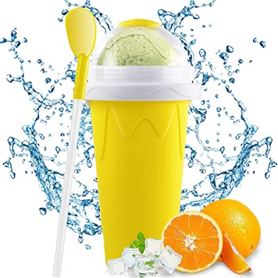 Taza para Preparar Granizados,Taza de Batido Portátil con 2 en 1 Pajita y Cuchara,Homemade Smoothie Cups para Niños y Familia Bricolaje,Slushy Maker C