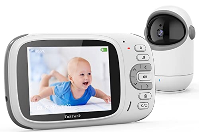 TakTark Camara Vigilancia Bebe, 3.2'' Vigilabebes con Camara Inalámbrico Bebe Monitor con Giratorio Control Remoto de la Cámara, con Visión Nocturna, 