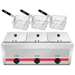 Gas de encimera de acero inoxidable, comercial de gran capacidad de 20 l/30 l, con 2 cestas para freír de acero inoxidable, potencia de fuego ajustabl precio
