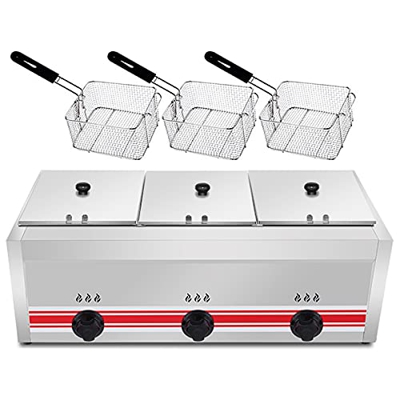 Gas de encimera de acero inoxidable, comercial de gran capacidad de 20 l/30 l, con 2 cestas para freír de acero inoxidable, potencia de fuego ajustabl