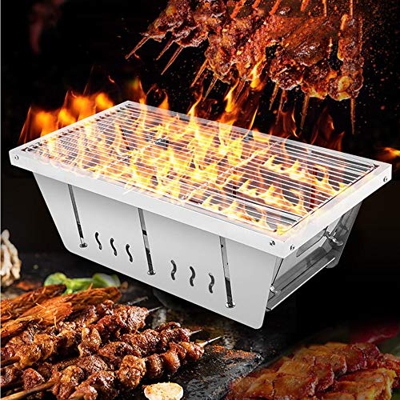 Parrilla de barbacoa plegable con bolsa de almacenamiento, parrilla de barbacoa de carbón de escritorio, parrilla de barbacoa de acero inoxidable, par