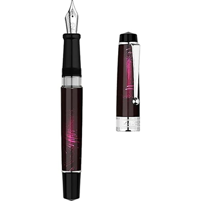 Majohn T5 - Pluma estilográfica de pistón, punta fina de fuegos artificiales, gran capacidad de tinta con caja