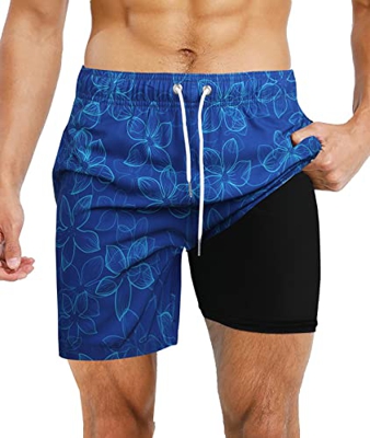 Suwangi Bañador Hombre Doble Capa Shorts de Baño Shorts de Playa Secado Rápido Bañadores Compresión 2 en 1 Pantalones Cortos de Natación con Forro de 