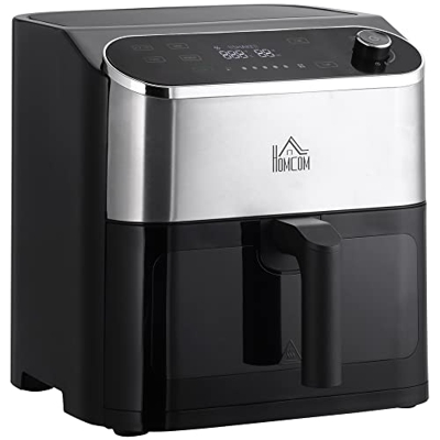 HOMCOM 4 en 1 Freidora sin Aceite 6,5L Freidora de Aire Caliente 1350W con 3 Programas Pantalla LED Táctil Temperatura Ajustable Temporizador y Cesta 