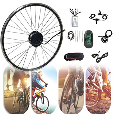 Amick Kit de conversión de Bicicleta eléctrica, Kit de Motor de Cubo de Rueda Trasera giratoria de 36V/48V y 500W con Pantalla de KT-LCD6 para Kit de 