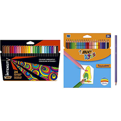 BIC Intensity Rotuladores de punta fina, no se secan, pack de 24 unidades + Kids Lápices de Colores para Niños, Óptimo para material escolar,Tropicolo precio