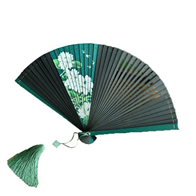ERTUO Ventilador Plegable de Mano Ventilador Plegable de bambú Chino con Borla Decoración de Pared Regalo Regalo de Fiesta de Boda Loto Blanco