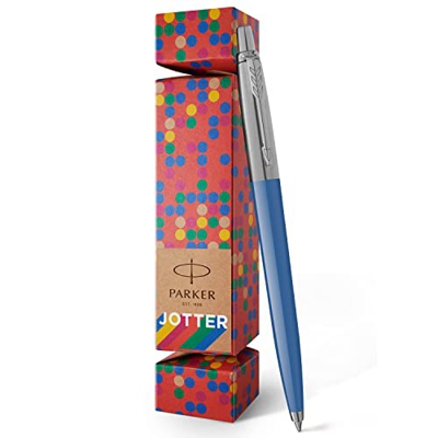 Parker Jotter Originals cracker navideño | Bolígrafo recargable para regalo de navidad | Acabado en azul vaquero | Embalaje 100 % reciclable y sin plá