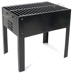 Tradineur - Barbacoa Rectangular de Hierro con Patas Alice, Parrilla con Asas y Grill extraíble, carbón, leña, jardín, Camping (Negro, 35 x 24 x 35 cm en oferta