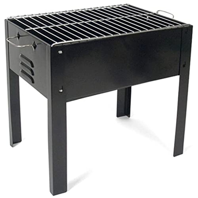 Tradineur - Barbacoa Rectangular de Hierro con Patas Alice, Parrilla con Asas y Grill extraíble, carbón, leña, jardín, Camping (Negro, 35 x 24 x 35 cm