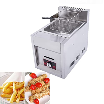Niczu Freidora de Gas Comercial de Acero Inoxidable de 10 litros, Freidora de un Solo Cilindro Pollo Frito Papas Fritas con Cesta para Restaurante Hog
