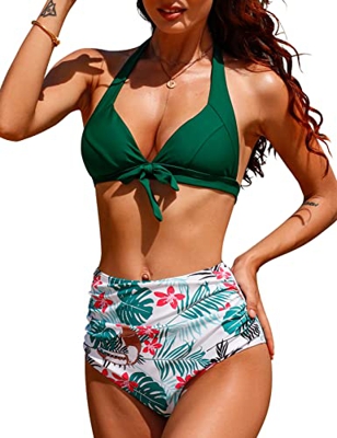 UMIPUBO, Conjuntos de Bikinis para Mujer, Trajes de baño divididos de Cintura Alta, Traje de baño Halter, Ropa de Playa de Dos Piezas, Adecuado para V