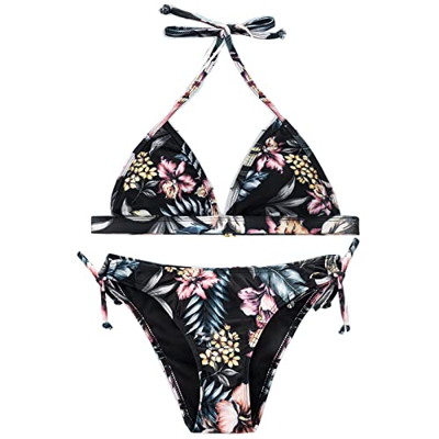 Nogigit Bikinis Mujer 2022, Bikini Brasileño Deportivo Push Up Retro Empuja hacia Arriba Dos Piezas Acolchadas Lunares/Rayas/Cristal Impresa Ropa de P