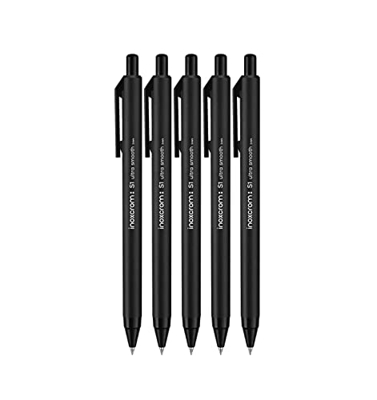 inoxcrom: S1 - Bolígrafo retráctil, escritura ultra suave y tacto agradable, punta media (1mm), bolsa 5 bolis (Negro)