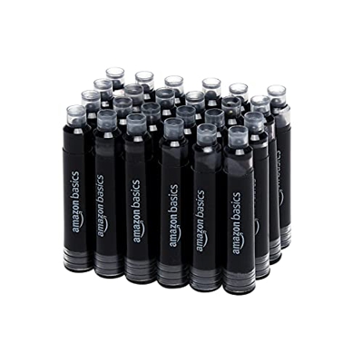 Amazon Basics - Cartuchos de tinta para pluma estilográfica recargable, negro, 24 unidades