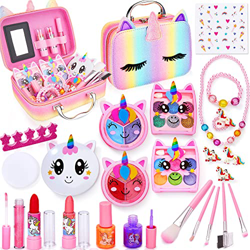 Lubibi 25 Pcs Unicornio Set de Maquillaje Lavable para niños Lápiz Labial Esmalte de uñas Kit de cosméticos Reales de Seguridad Probada Juguete cumple características