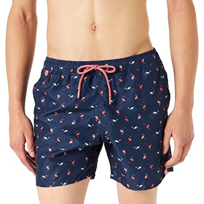 Springfield Bañador Flamingos, Bañador, Hombre, Azul (Estampado Azul), L