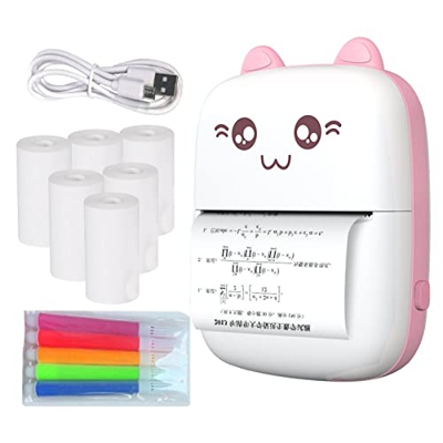 AECBUY Impresora portátil Mini Impresora térmica con 6 Rollos de Papel de impresión for - Impresora móvil sin Tinta for Lista de tareas DIY Etiqueta R