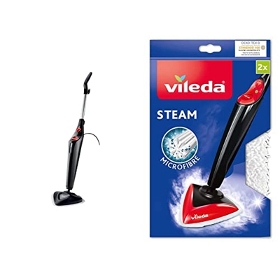 Vileda Steam 3.0 Limpiador a vapor negro, Grande & Recambio de microfibras para mopa Vileda Steam, compatible con Steam 100 ºC, gran poder de desinfec