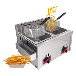 Niczu Freidora de Gas Comercial, 20 litros Freidora de Grasa Profunda de Doble Tanque Papas Fritas de Acero Inoxidable con Tapas y Cesta para Restaura características