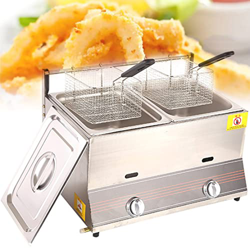 Freidora De Escritorio LPG De Propano Comercial Freidora De Gas De Acero Inoxidable, 8L/16L Freidora De Cocina De Gran Capacidad Con Cesta Y Tapa, Par precio