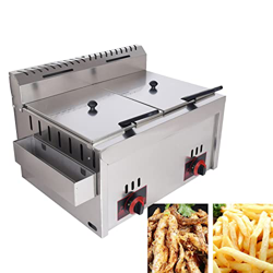 Niczu Freidora de Gas Comercial de Acero Inoxidable de 20 litros, Freidora de Grasa Profunda de Doble Tanque Papas Fritas con Tapas y Cesta para Resta precio