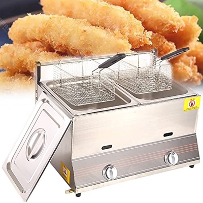 XHNCXHX 8L/16L Freidora De Gas Comercial Profesional, Freidora De Glp para Cocinar Patatas Fritas, Aros De Cebolla, Pollo Frito, con Cestas Extraíbles