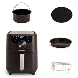 CREATE/PACK FRYER AIR PRO/ Freidora de aire sin aceite 3.5L + Accessorios,Cromado/freidora de aire 3.5L, base para pizzas,Rejilla asados,Recipiente ho características