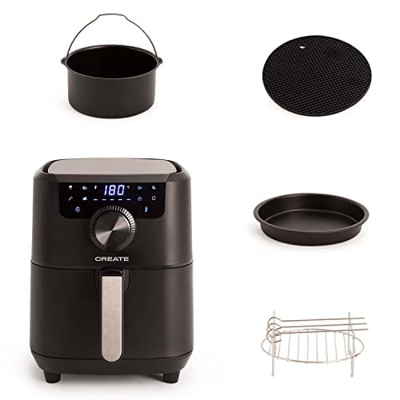 CREATE/PACK FRYER AIR PRO/ Freidora de aire sin aceite 3.5L + Accessorios,Cromado/freidora de aire 3.5L, base para pizzas,Rejilla asados,Recipiente ho
