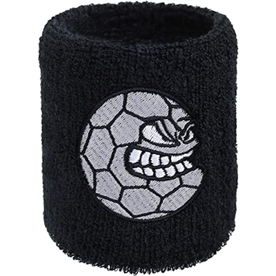 Muñequera para el sudor con bordado de balonmano y tejido de rizo absorbente, color negro