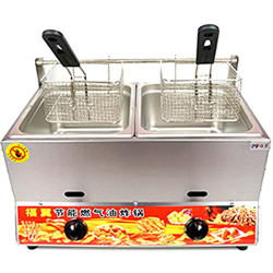 XHNCXHX Freidora De Escritorio De Doble Ranura LPG De Propano De Acero Inoxidable, Freidora De Gas Comercial con Cestas Extraíbles, Freidora Francesa  características