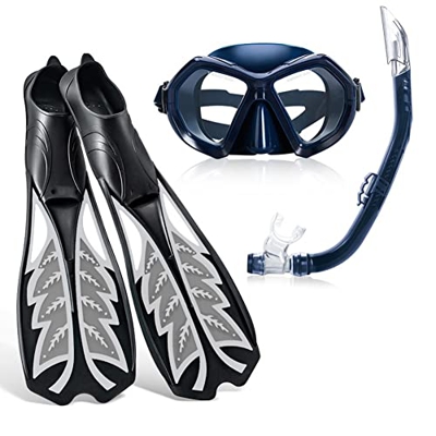 Gafas de Buceo Juego de aletas de buceo libre Máscara ajustable Aletas de esnórquel Buceo con esnórquel semiseco Juego de tres piezas Máscara de buceo