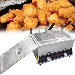 XHNCXHX Freidora De Gas Comercial con Cesta Y Tapa, Freidora De Cocina De Gran Capacidad, Freidora De Gas De Acero Inoxidable, Potencia De Fuego Ajust en oferta