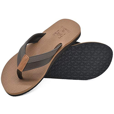 KuaiLu Chanclas Hombre Verano Playa Piscina Cuero y Tela Flip Flops Caballero Comodas Piel Planas Caminar Sandalias De Dedo Antideslizante Yoga-Espuma